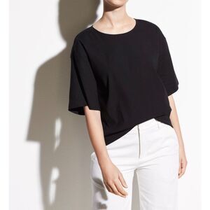 VINCE Linen Spandex Blend Slouchy Oversized Boxy Fit Top Size XS Blouse Black